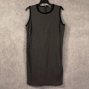 Lauren Ralph Lauren Dress Womens XL Gray‎ Sleeveless Sheath Velvet Trim Knit
